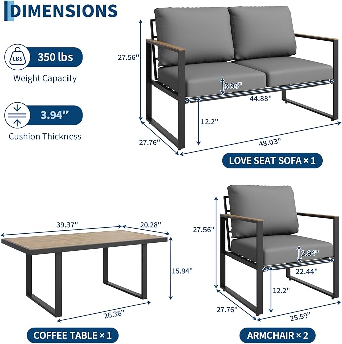 GarveeHome 4-Piece Aluminum Patio Furniture Set - Image 2