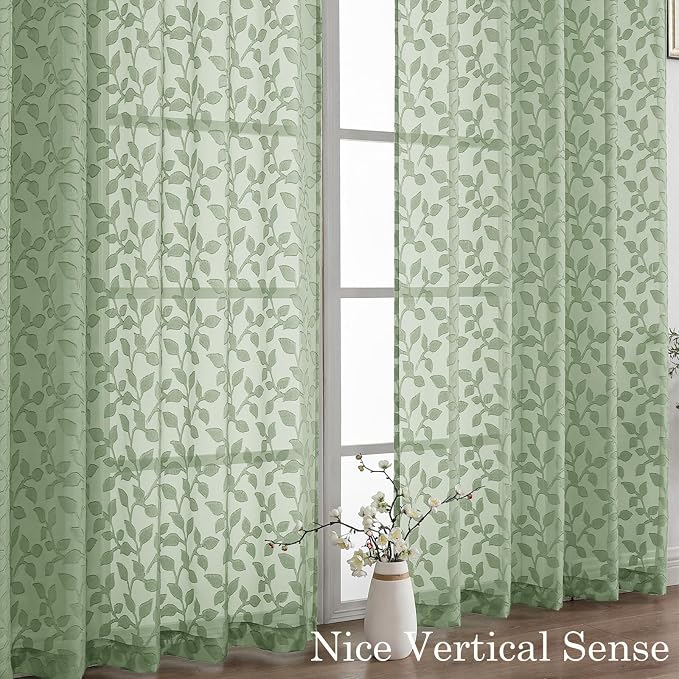Chyhomenyc Extra Long Sage Green Sheer Curtains 108 Inch Length 2 Panels Set - Image 9