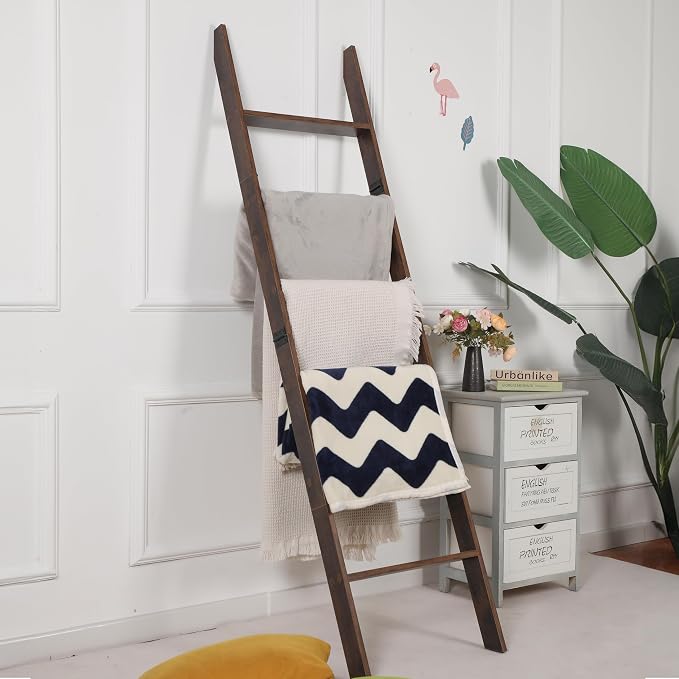Blanket Ladder for Living Room and Bedroom, 5ft 8 inch, 6-Tier Wall Leaning by RELODECOR
