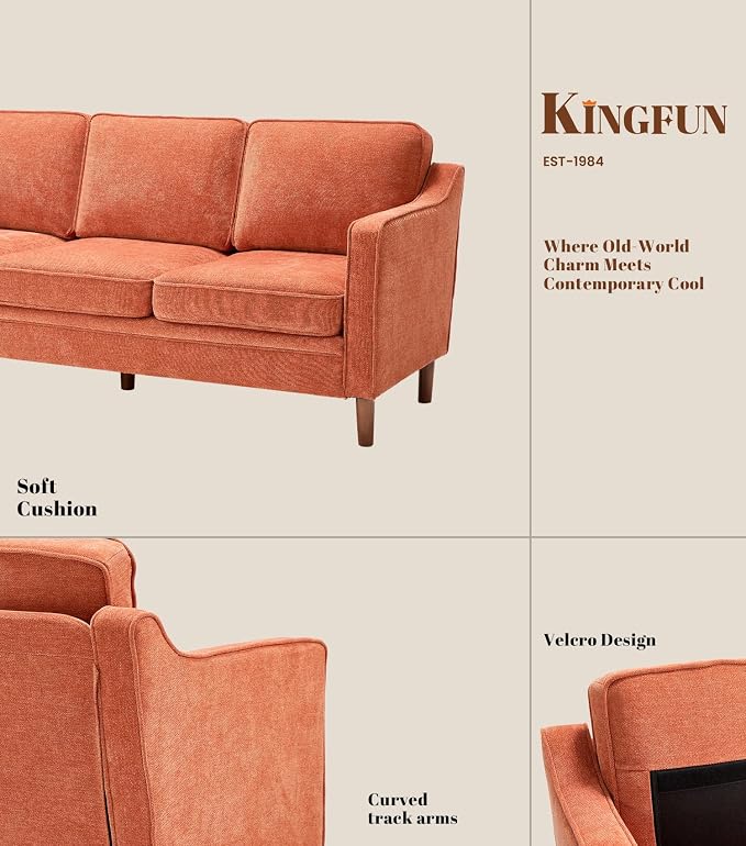 Kingfun 80" Chenille Sofa, 3 Seater Couch, Mid Century Modern Couches - Image 7