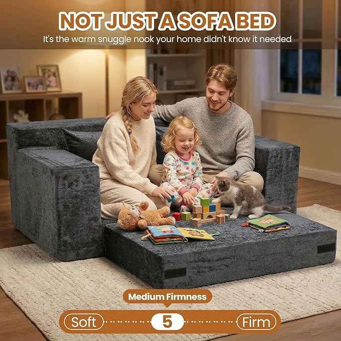 Loveseat Sofa Bed, Convertible Silky Velvet 5-in-1 Foldable Boneless Sleeper - Image 7