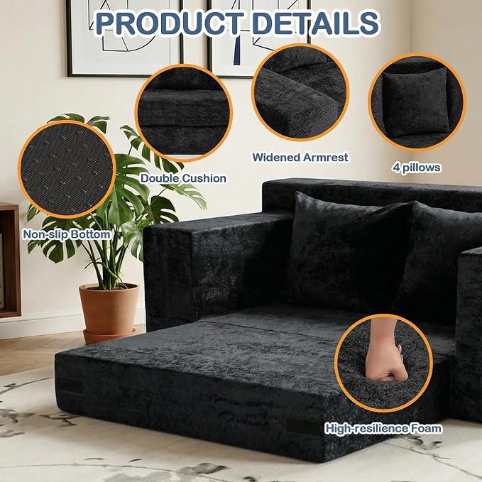 Boneless Loveseat Sleeper Sofa Bed, 3-in-1 Convertible Sofa Bed and Floor Futon - Image 6
