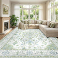RELEANY Area Rugs 10'x14' Washable Non-Slip, Floral Vintage Distress Print by RELEANY
