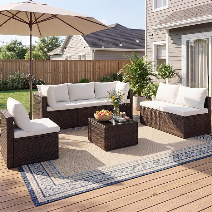 Sweetcrispy 7-Piece Outdoor Patio Sectional Sofa, Modular PE Wicker Outdoor - Image 2