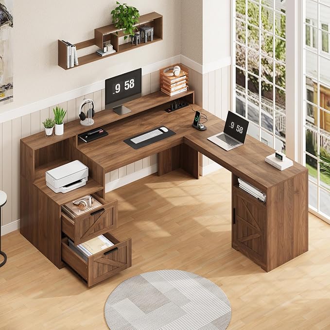 YOMILUVE 63" Farmhouse L Shaped Executive Desk - Image 7