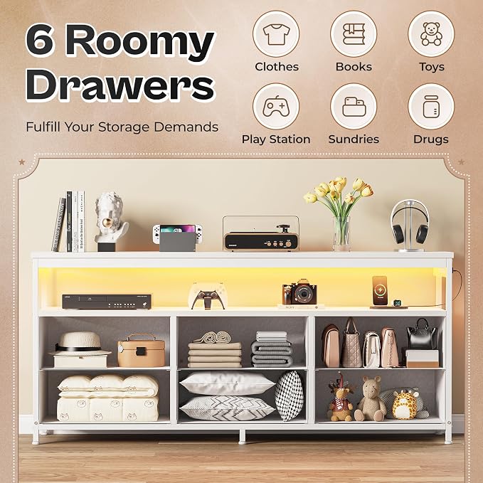 Huuger LED TV Stand for Bedroom, 55 Inch Fabric Dresser - Image 6