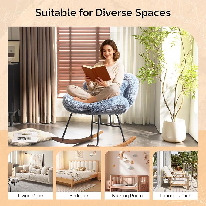 VINGLI 25.6" Extra Wide Criss Cross Nursery Rocking Chair, Cute Curved 115° - Image 9