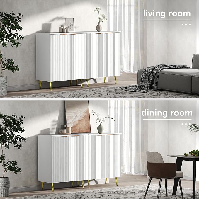 LubanNese Fluted Cabinet with Storage, Wooden Unique Sideboard Buffet Cabinet - Image 3