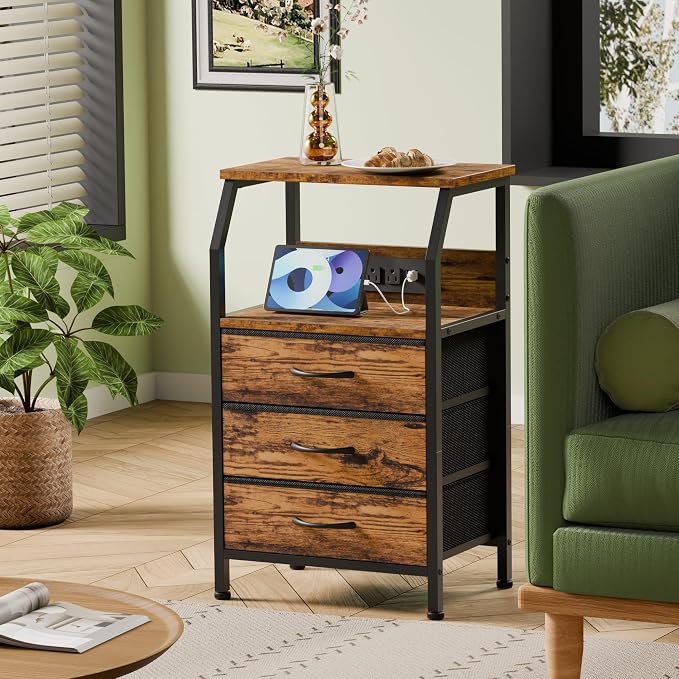 Furnulem Night Stand with Charging Station, USB Ports and Outlets, 28.3 Inch - Image 4