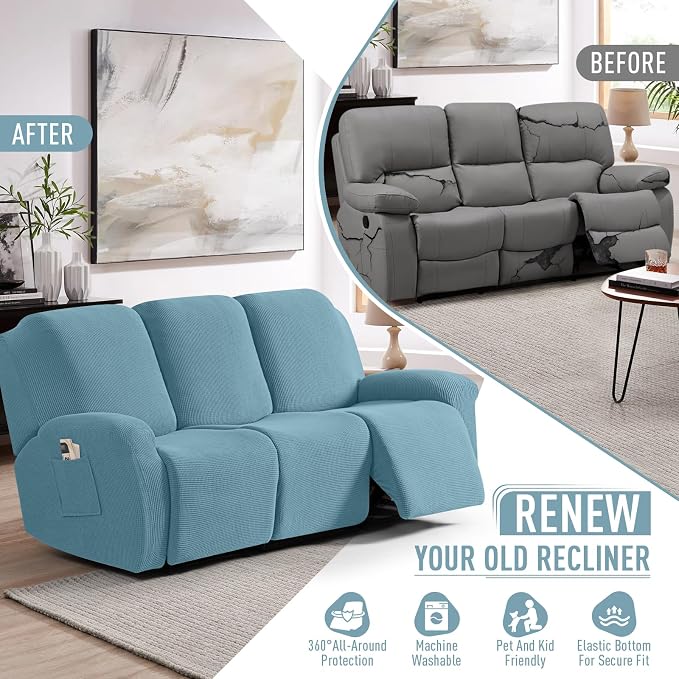 TAOCOCO Recliner Sofa Covers 8-Pieces Stretch Large Couch Covers - Image 4