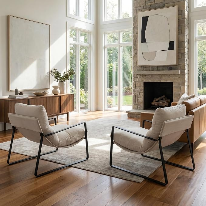 LukeAlon Modern Accent Armchairs Set of 2, Upholstered Soft Living Room Chairs - Image 5