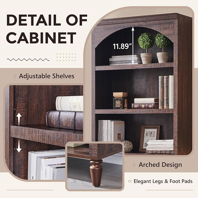IFGET 76" Tall Arched Bookcase, Farmhouse 5 Tiers Large Arched Bookshelf Cabinet - Image 3