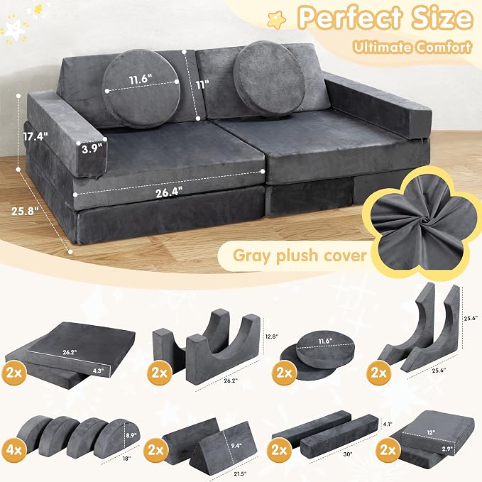 JY QAQA 18Pcs Modular Kids Play Couch Set, Toddler Sectional Sofa - Image 3