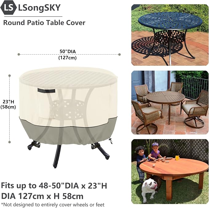 Round Patio Table Cover, 600D Heavy Duty Outdoor Furniture Covers Waterproof - Image 2