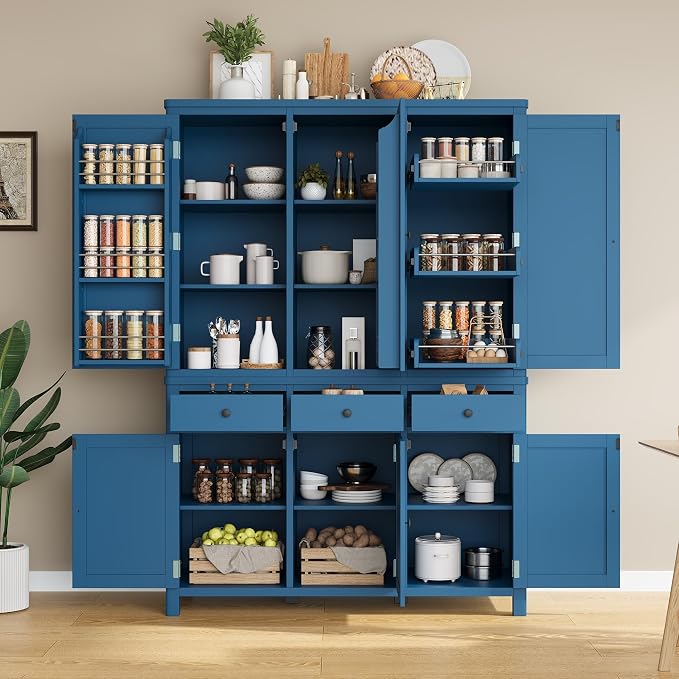 74.8''H High Freestanding Kitchen Pantry, Wooden Kitchen Organizers Cupboard - Image 3