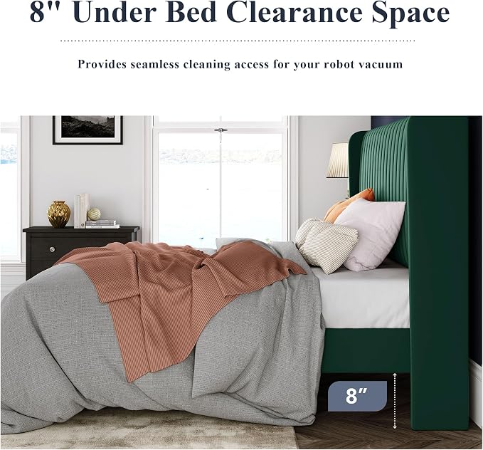Allewie Full Size Bed Frame/Velvet Upholstered Platform Bed/Vertical Channel - Image 7
