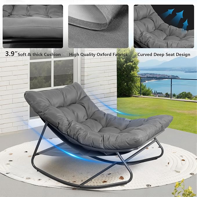 NOBLEMOOD Oversized Rocking Chairs Set of 2, Outdoor & Indoor Papasan Rocking - Image 3