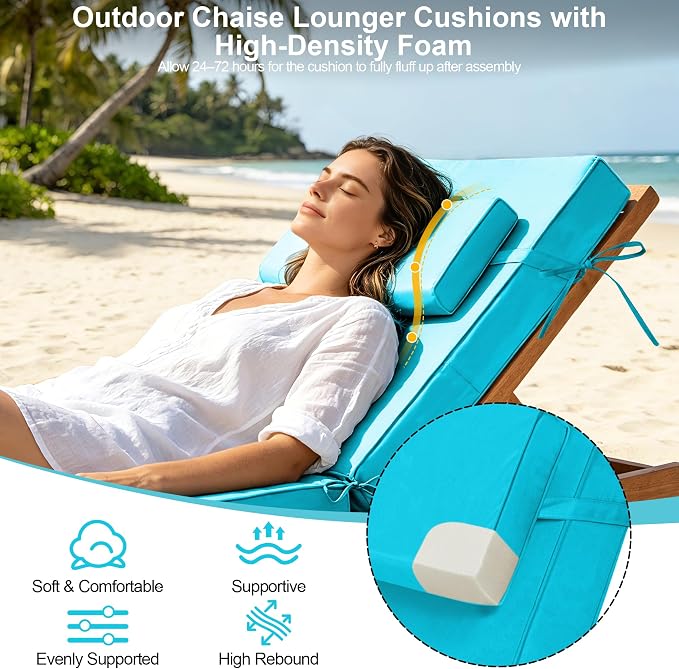 Chaise Lounge Cushions Outdoor 80x26x6 Inch, Fade Resistant 6'' Thicken Outdoor - Image 4