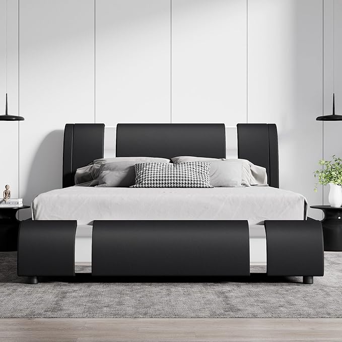 SHA CERLIN Modern Faux Leather Queen Bed Frame - Image 3