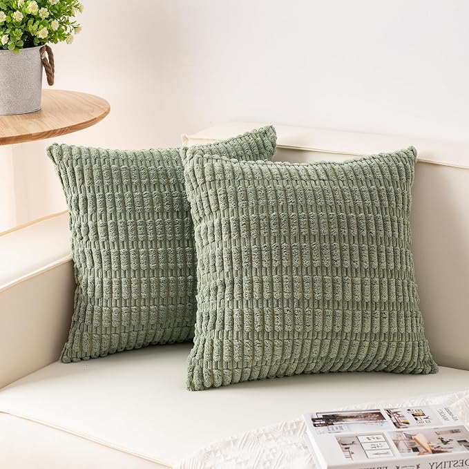Pack of 2 Corduroy Decorative Throw Pillow Covers 22x22 Inch Soft Striped by Unknown