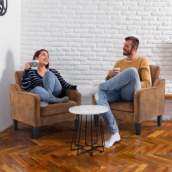 VINGLI Accent Chairs Set of 2 Living Room Chairs Rustic Reading Chair - Image 7