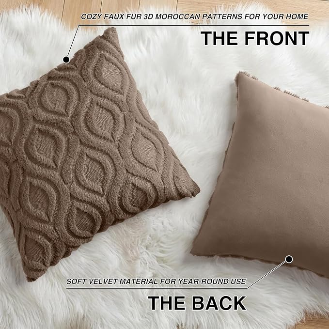 decorUhome Throw Pillow Covers 16x16 Inch Set of 2, Soft Plush Faux Wool Brown - Image 8