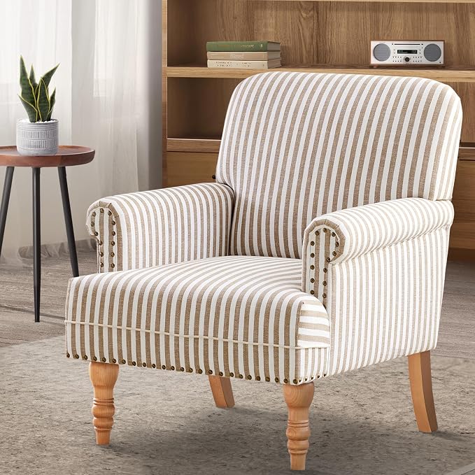 HUIMO Linen Fabric Accent Chair, Mid-Century Modern Armchair - Image 7