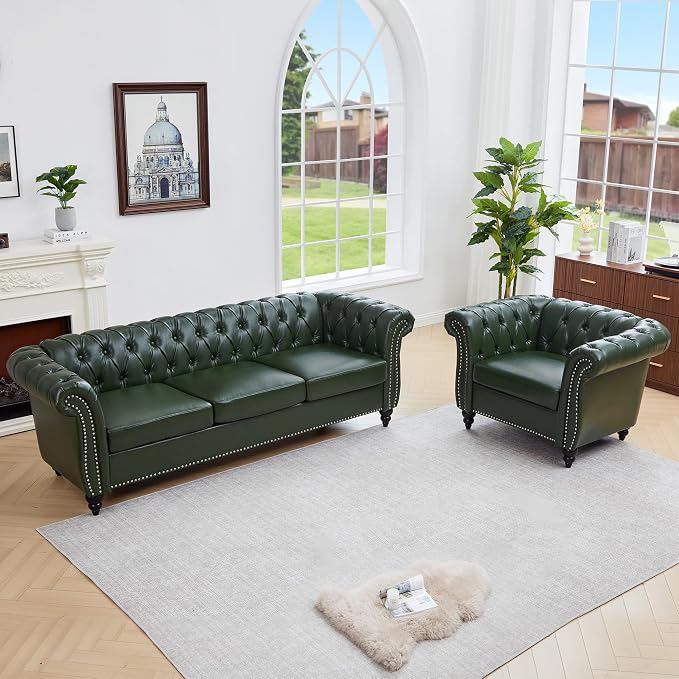 QHITTY 2 Piece Living Room Set, Chesterfield Sectional Sofa Chair Contemporary by QHITTYFurnitureLife