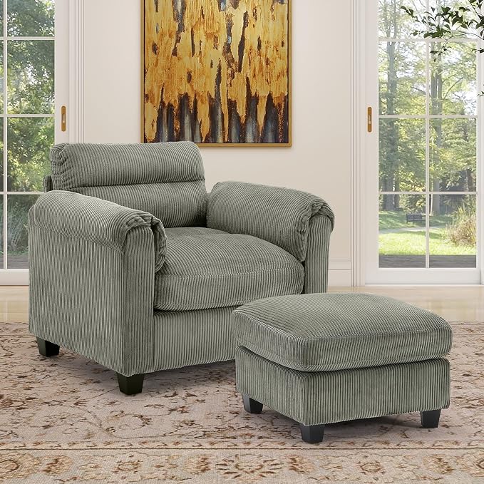 HAOMARKETS Corduroy 2-Piece Sofa Set, Upholstered Ottoman and Accent Chair Sofa by HAOMARKETS