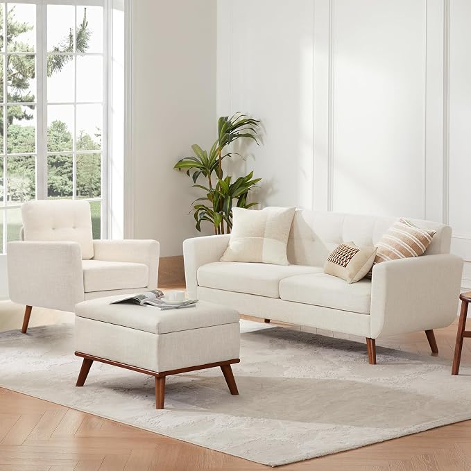 Tbfit Linen Fabric Single Sofa, Accent Chair, Mid Century Modern Armchair - Image 9