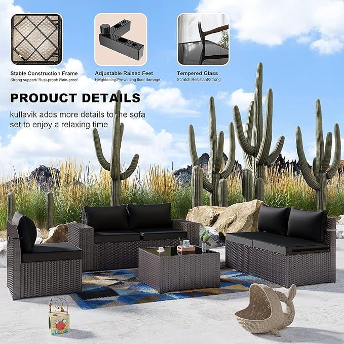 Kullavik Outdoor Patio Furniture Set, 12 Pieces Sectional Rattan Sofa Set Brown - Image 4