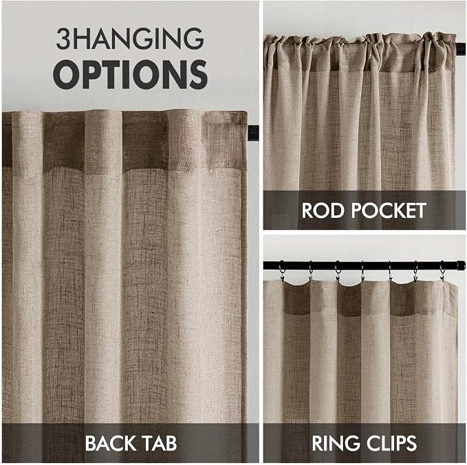 MIULEE Taupe Grey Linen Curtains 108 Inches Long 2 Panels - Image 3