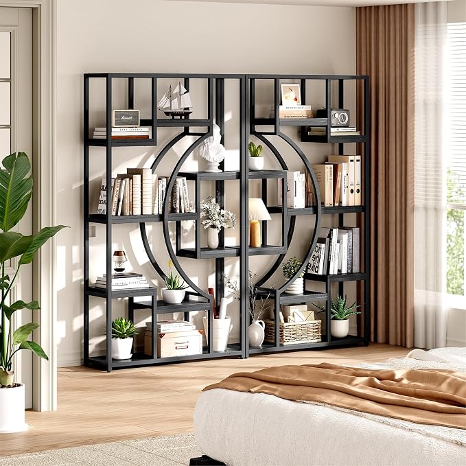 LGHM Bookshelf Set of 2 with Metal Frame, 5 Tier Geometric Bookcase, Adjustable - Image 8