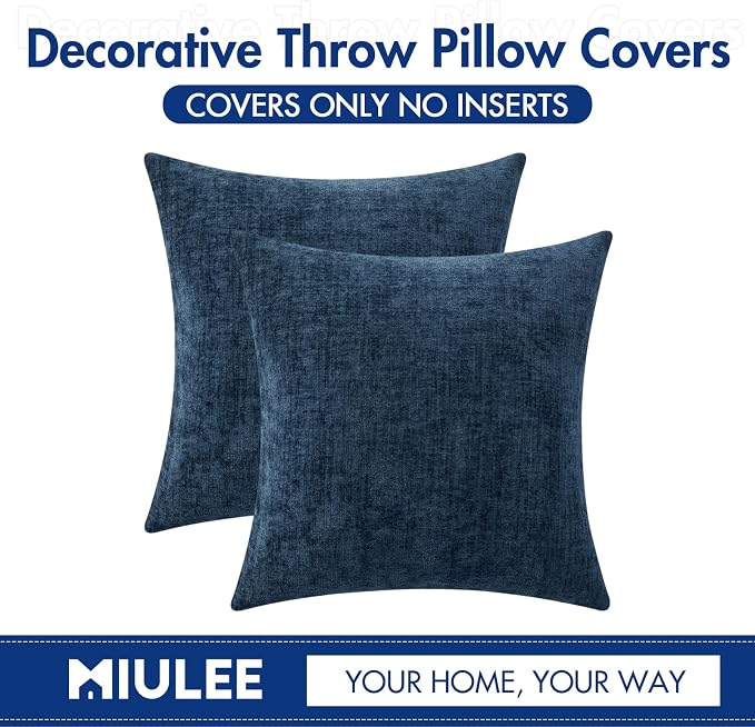 MIULEE Pack of 2 Blue Throw Pillow Covers 20x20 Inch Soft Chenille Pillow Covers - Image 6