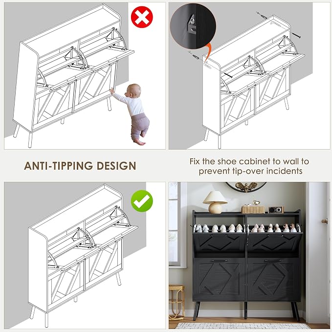 Nicetree Shoe Cabinet with 4 Flip Drawers, Hidden Shoe Rack Cabinet with Metal - Image 7