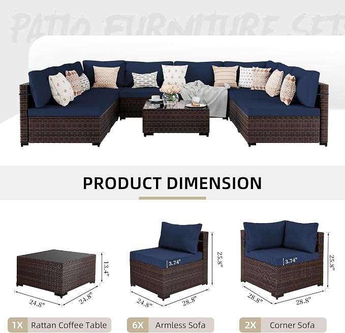 UPHA 9 Pieces Patio Furniture Sets, Wicker Outdoor Sectional Sofa Couch - Image 2
