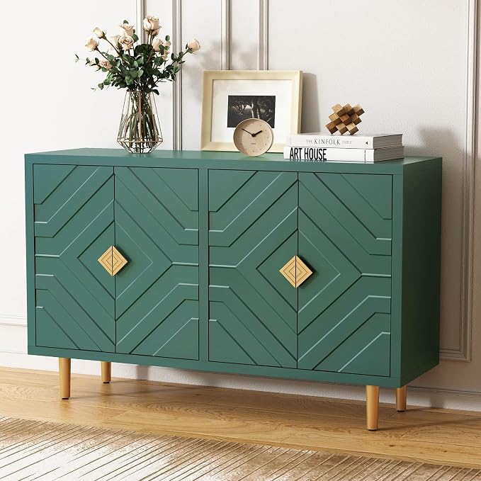 HLR 48" Accent Cabinet with 4 Doors and Shelves, Modern Sideboard Buffet by HomeDeservesaRelaxLiving