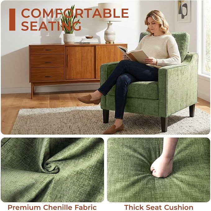 TLSUNNY Mid-Century Accent Chair, Modern Upholstered Chenille Armchair & Padded - Image 3