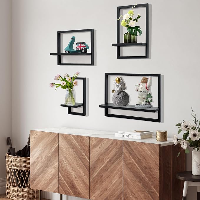 PHOENANCEE Square Floating Shelves, Framed Wall Shelf Decorative Set of 4 - Image 2