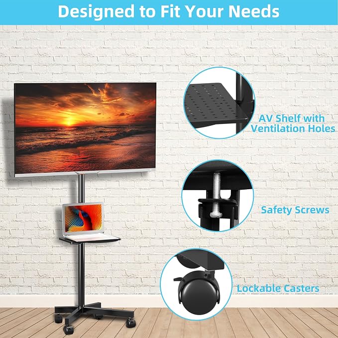Mobile TV Carts on Wheels for 21-60 Inch Flat/Curved Panel Screens TVs - Image 9