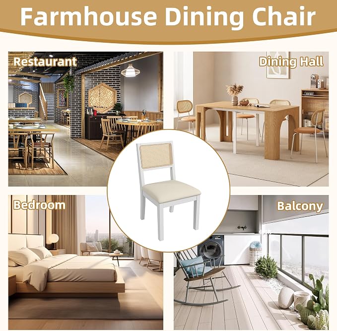 Westice Rattan Dining Chairs Set of 2, Farmhouse Natural Dining Room Chairs - Image 9