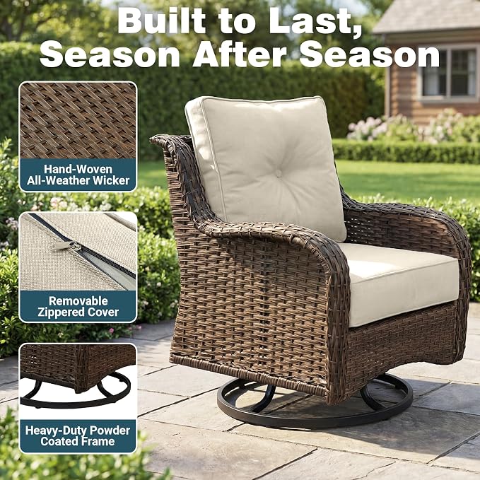 Patio Furniture Set, High Back Swivel Chairs, Weather Resistant Olefin Fabric - Image 7
