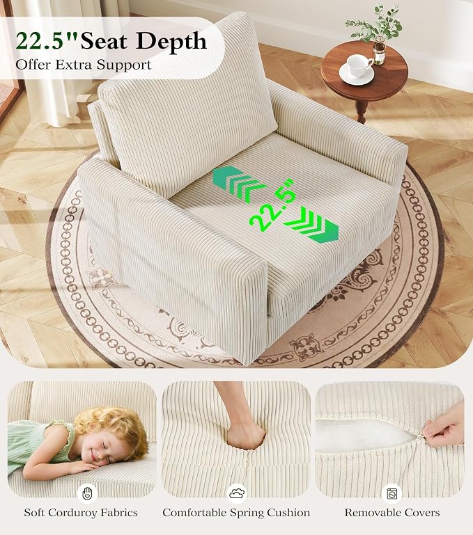 Kidirect 35.5in Oversized Accent Chair, Corduroy Reading Chair - Image 4