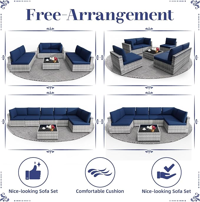 KIGOTY Patio Furniture Set, 7 Pieces Modular Outdoor Sectional Sofa, PE Rattan - Image 6
