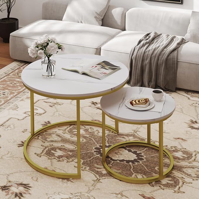 Otterease Nesting Tables Set of 2, Round Coffee Table, Small Nesting Coffee by Otterease