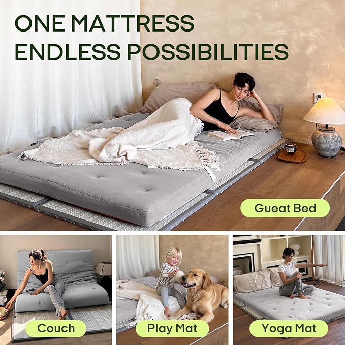 ZonLi Japanese Floor Futon Mattress Twin Size 75"x 39", 100% Cotton Cover 2.5'' - Image 4