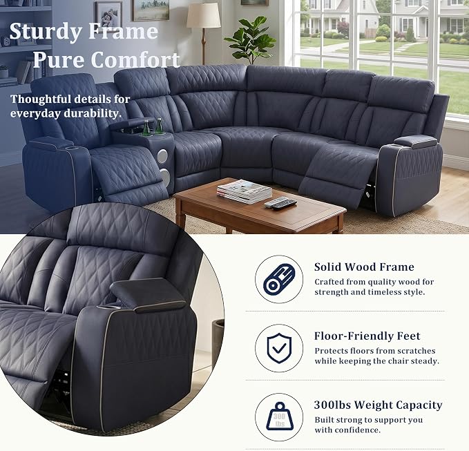 Power Recliner Sectional Sofa, L-Shaped Living Room Furniture Set, Reclining - Image 7