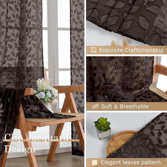 Chyhomenyc Chocolate Short Curtains 45 Inch Length 2 Panels, Light Filtering - Image 6