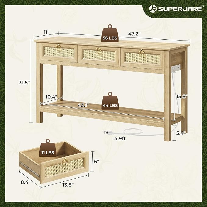 SUPERJARE Rattan Console Sofa Table - Image 2