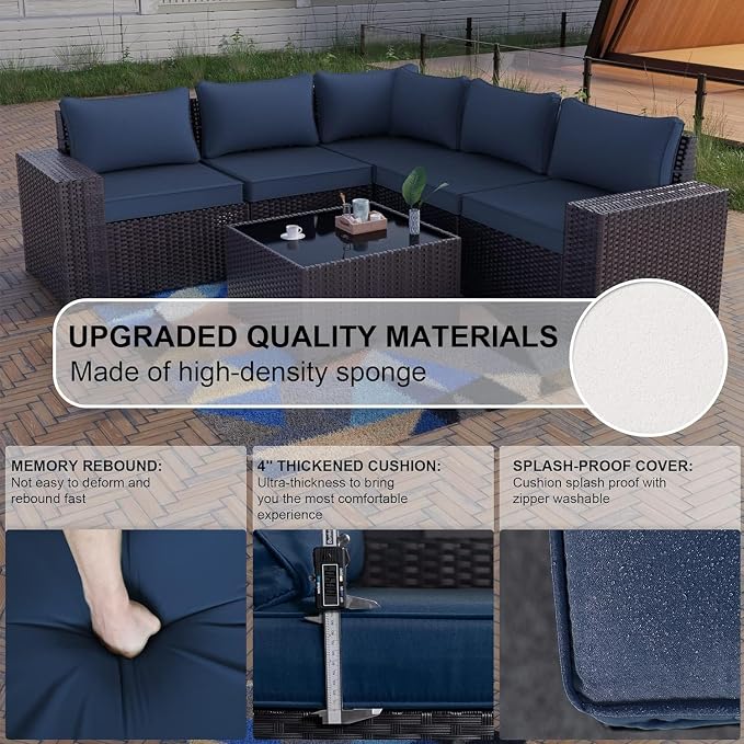 Kullavik Outdoor Patio Furniture Set 6 Pieces Sectional Rattan Sofa Set Brown - Image 2
